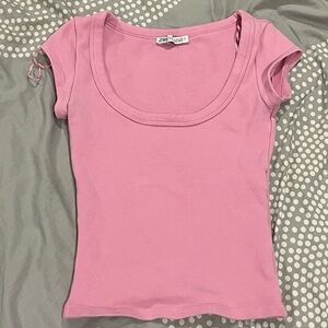 Zara Pink Scoop Ribbed Fitted Women's Tee